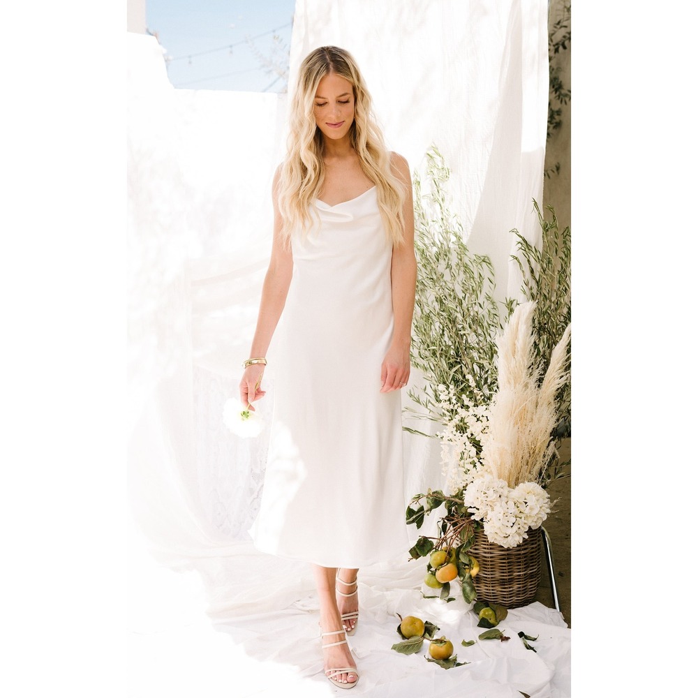 Show Me Your Mumu Verona Cowl Slip Dress Ivory Satin‎ Bridal Maxi Gown Size L